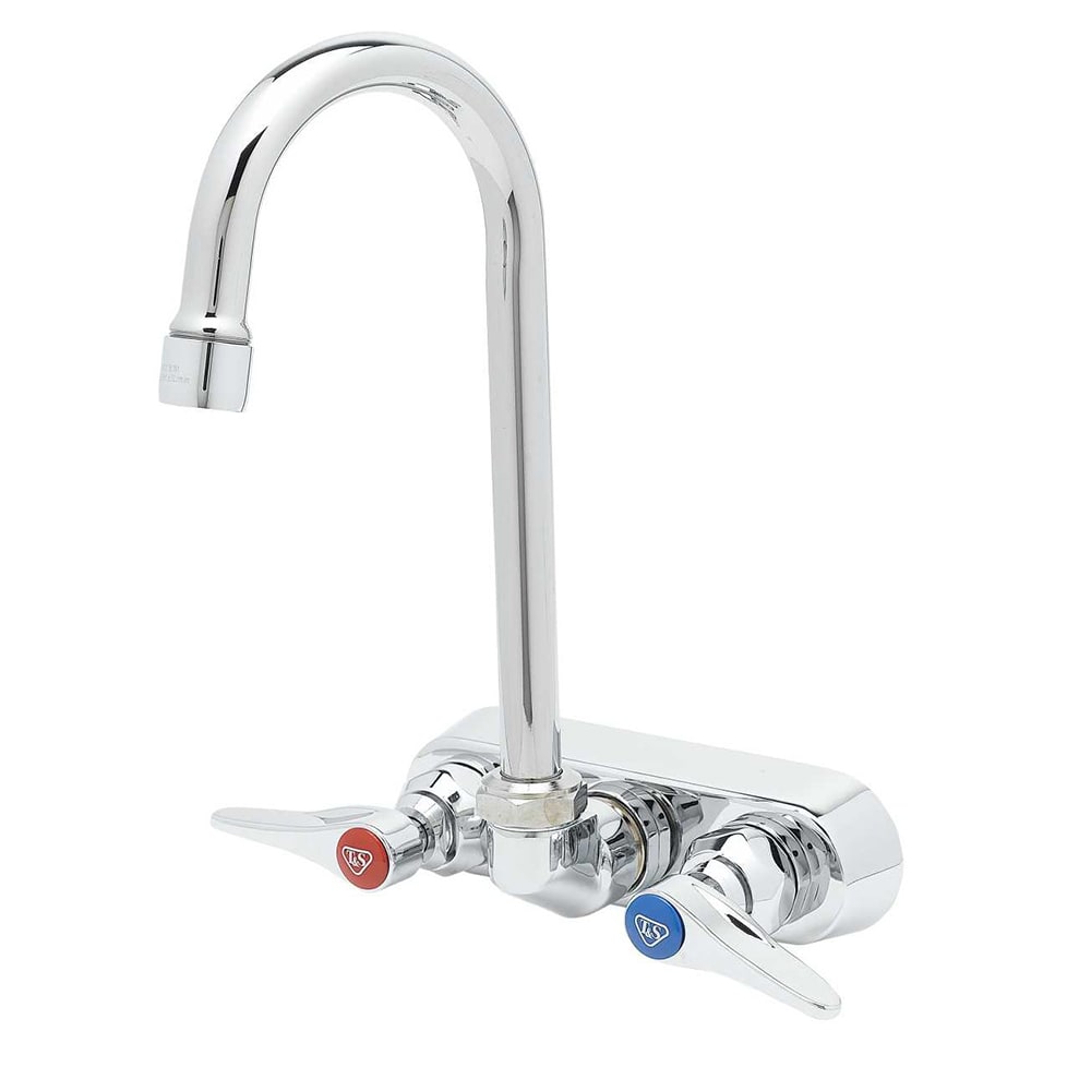 T&S B-1146-02A Wall Mount Workboard Faucet w/ 4 3/8" Swivel Gooseneck & Lever Handles