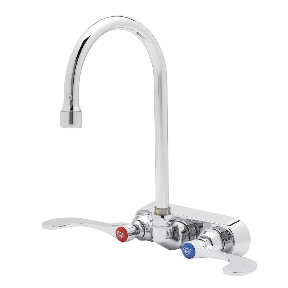 T&S B-1146-04 Splash Mount Faucet - 5 3/4" Swivel Gooseneck Spout, 4" Centers