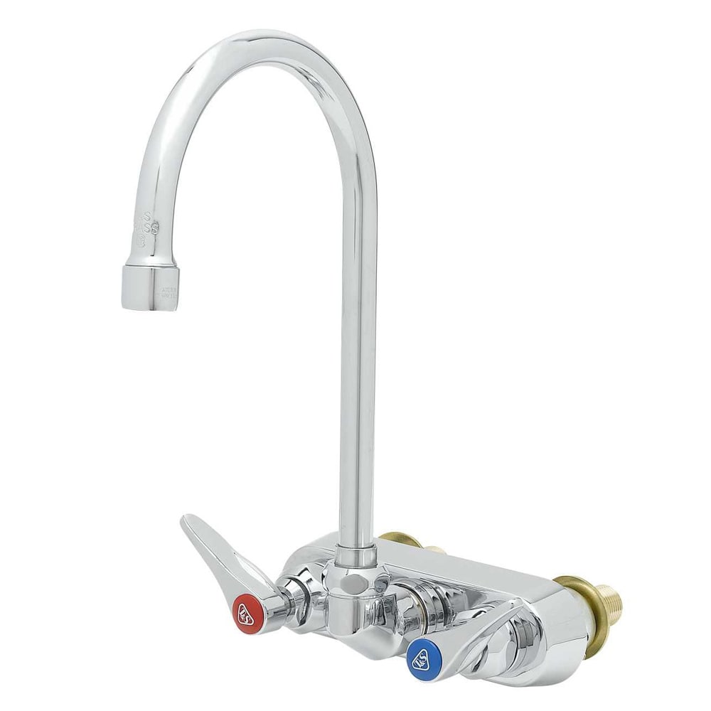 T&S B-1146-XS Splash Mount Faucet - 5 3/4" Swivel Gooseneck Spout, 4" Centers, For Thicker Surfaces
