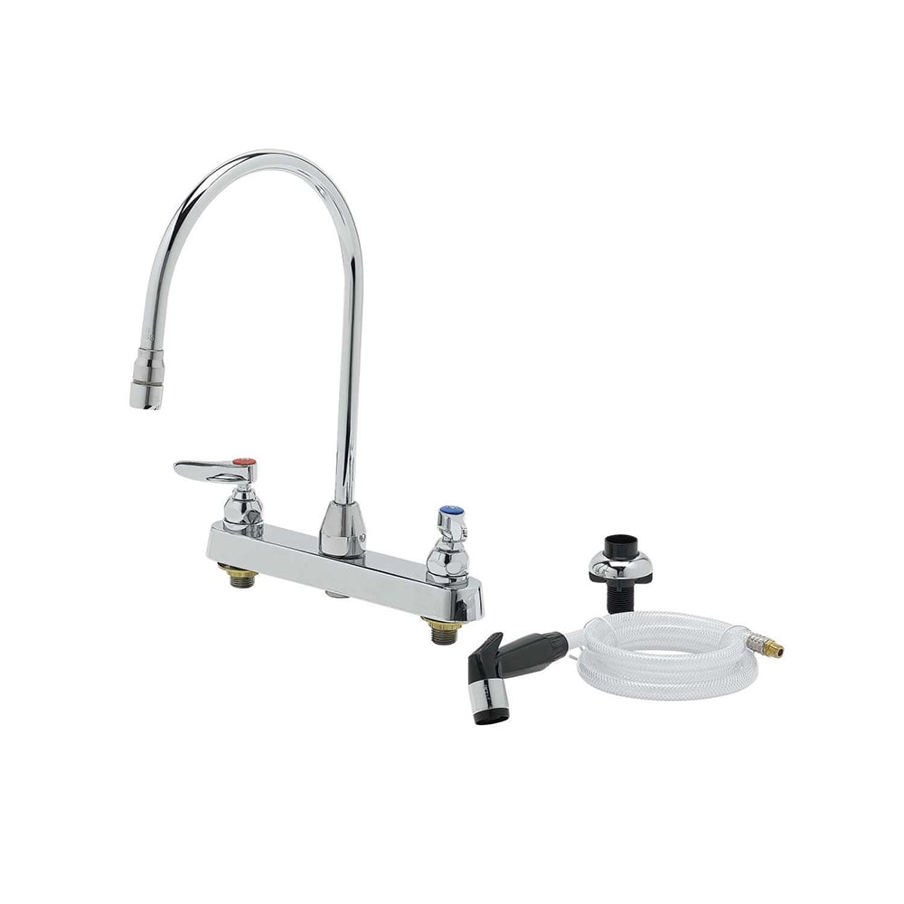 T&S B-1174 Deck Mount Workboard Faucet w/ 8" Swing Spout & 4' Hose