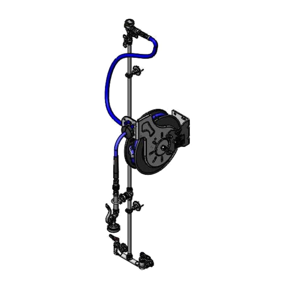 T&S B-1433-CR-QDS 35 ft Open Hose Reel Assembly w/ 8" Wall Mount Mixing Faucet - 1/2" NPT