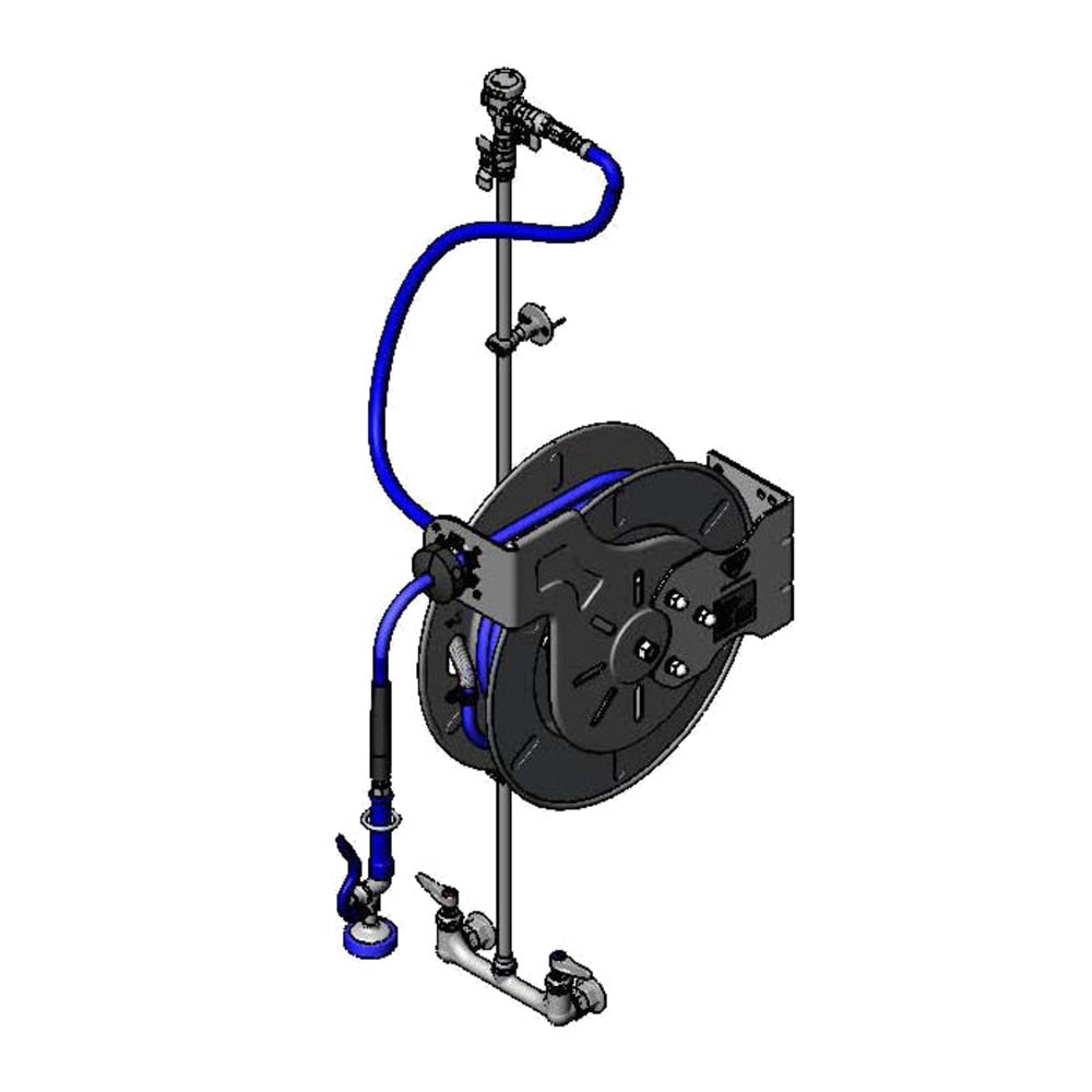 T&S B-7142-U01XS1E Open Hose Reel Assembly w/ 50 ft Hose & Mixing Faucet - 1/2" NPT