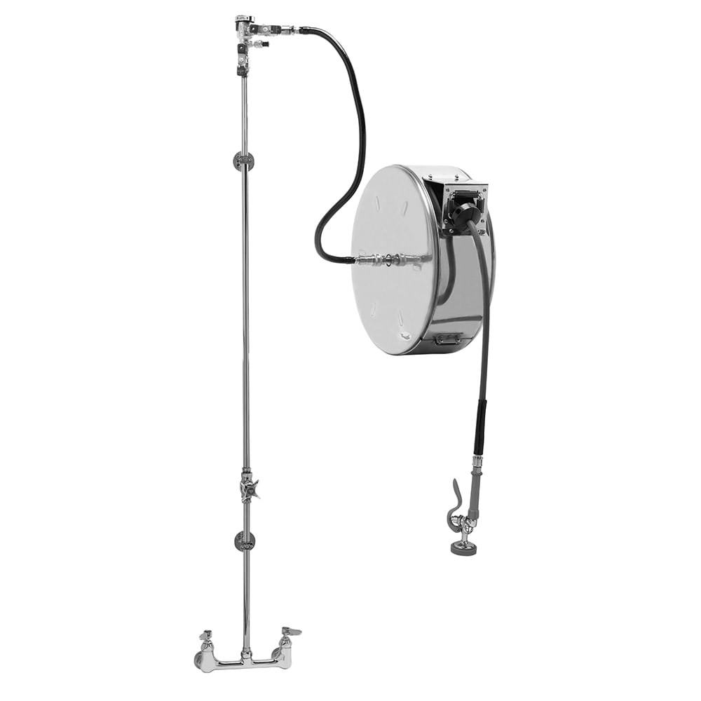 T&S B-7142-C1MXS2E Enclosed Hose Reel w/ 50 ft Hose & Blue Spray Valve