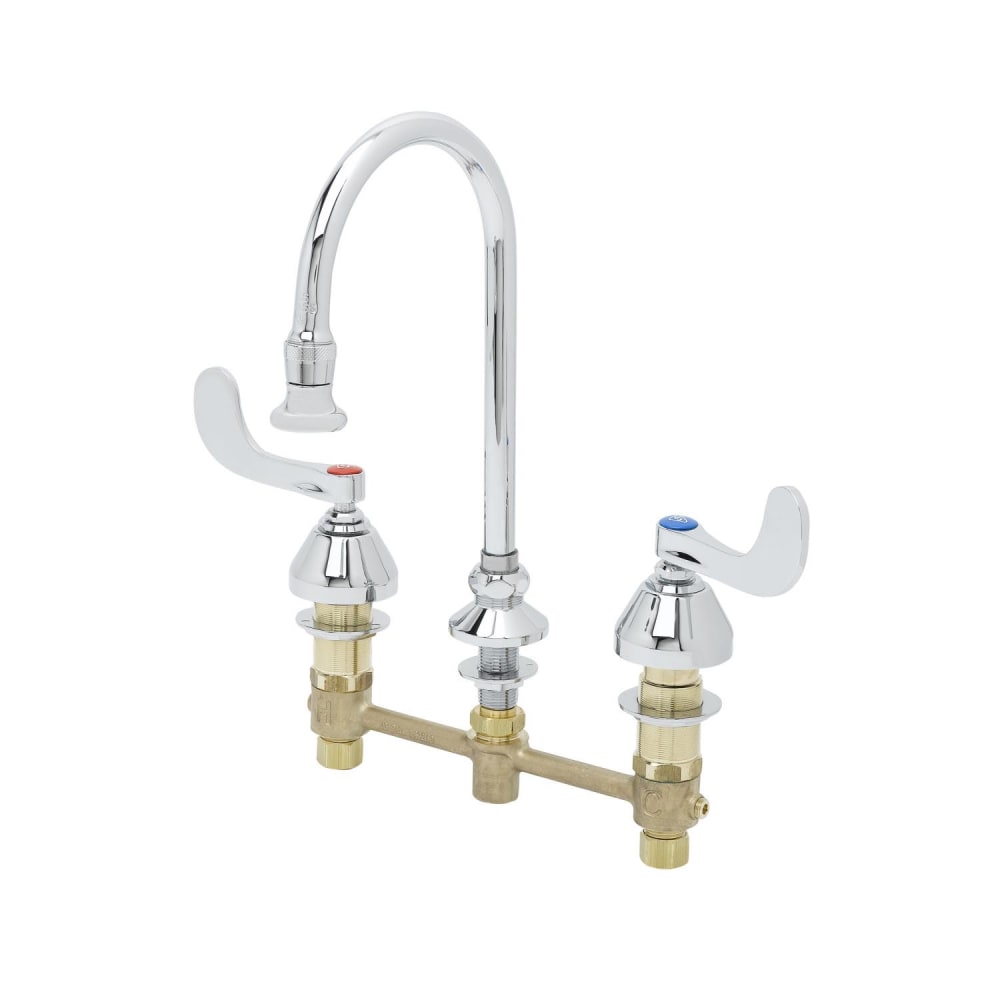 T&S B-2865-04 Deck Mount Medical Faucet w/ 6" Rigid/Swivel Gooseneck & Wrist Action Handles