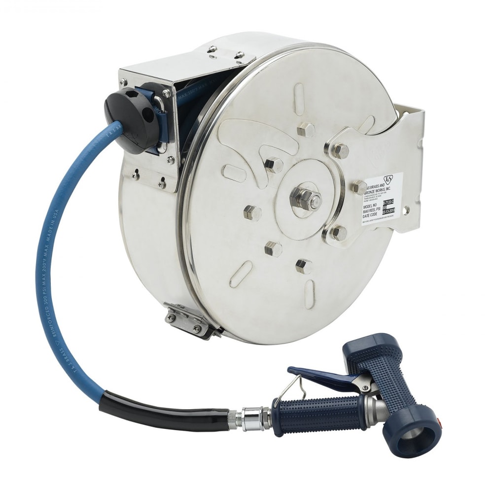 T&S B-7122-C02 Enclosed Hose Reel w/ 30 ft Hose & Rear Trigger Water Gun