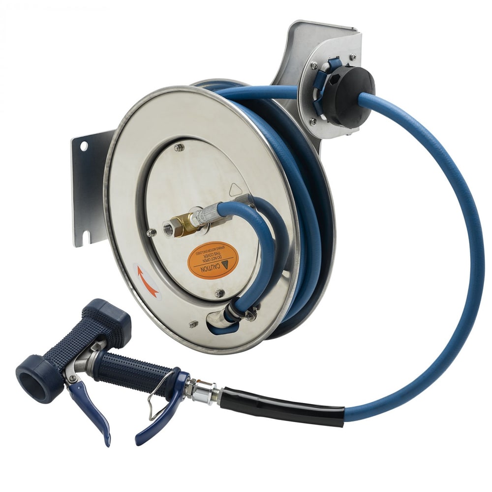T&S B-7132-05 Hose Reel, 35 ft, 3/8" Diameter, Front Water Gun, Stainless Steel