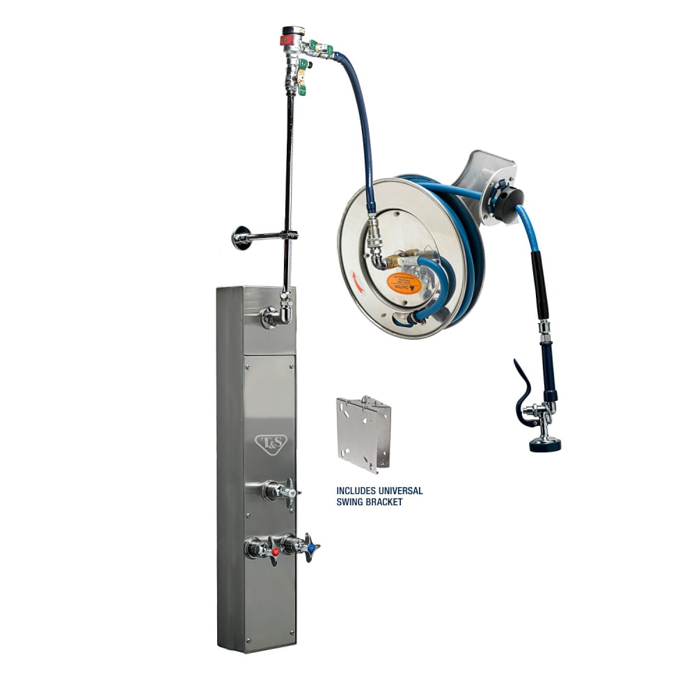 T&S B-7132-U01WS8TC 35 ft Recess -Mount Hose Reel Cabinet w/ Top Inlets & 50 Open Stainless Steel Hose