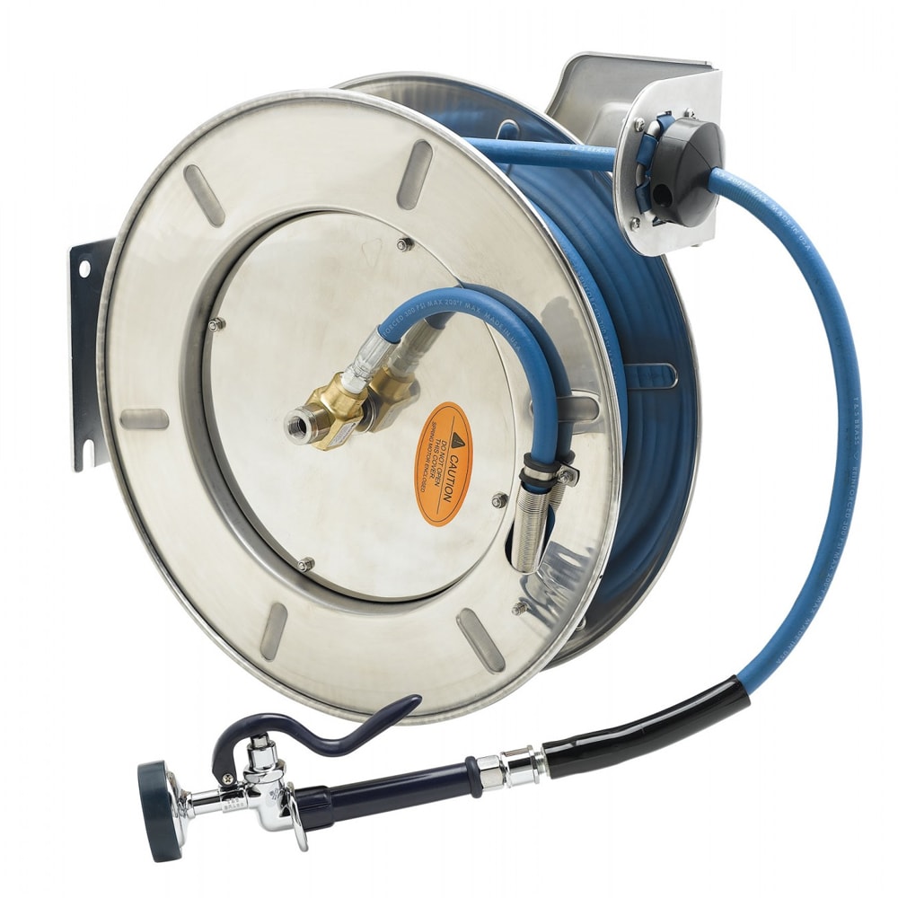T&S B-7142-01 Hose Reel, Open, SS, 50 ft, Hose, 3/8 Diameter, Spray Valve