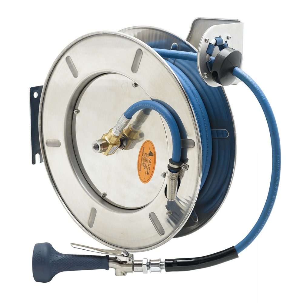 T&S B-7142-08H Hose Reel, 50 ft, 3/8" Diameter, High Flow Valve, Stainless Steel