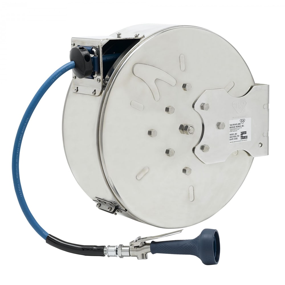 T&S B-7142-C08H Hose Reel, 50 ft, 3/8" Diameter, High Flow Valve, Stainless Steel