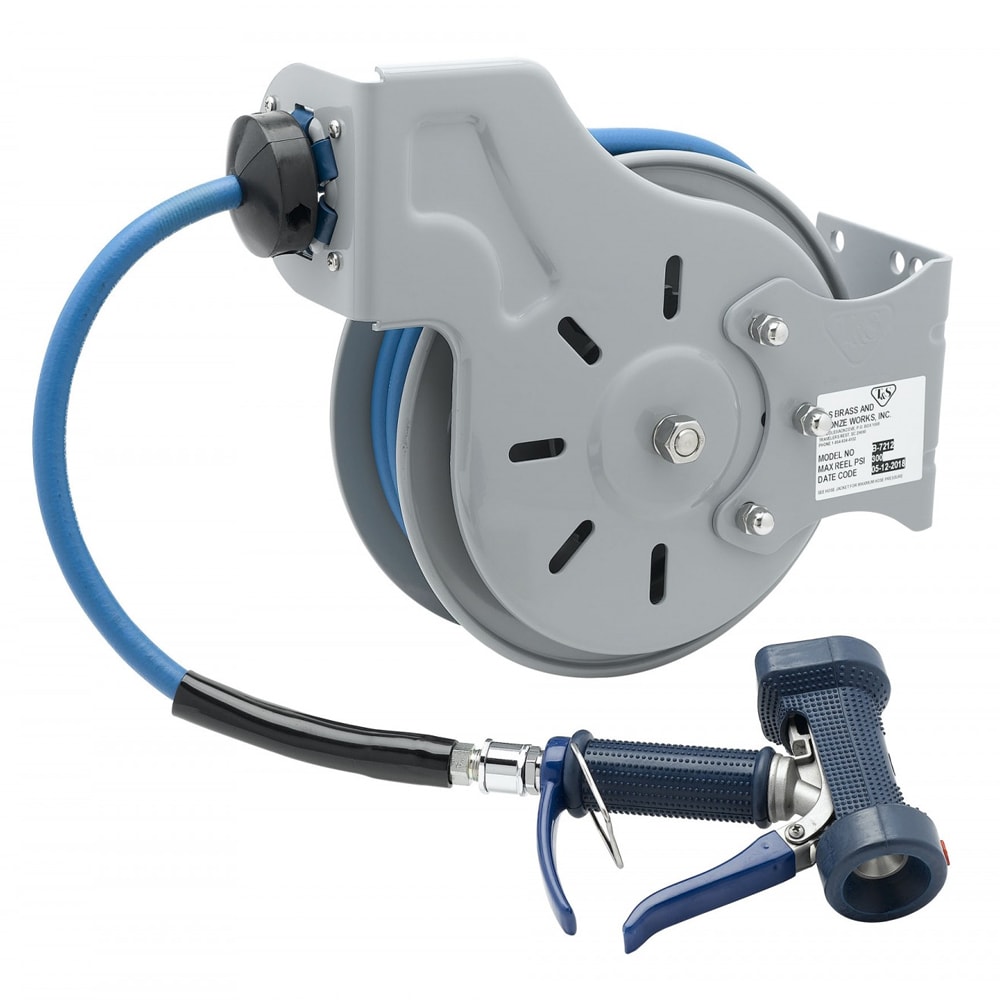 T&S B-7212-05 Hose Reel , Open, Epoxy Coated Steel, 15 ft Hose, ABS Drum, Water Gun