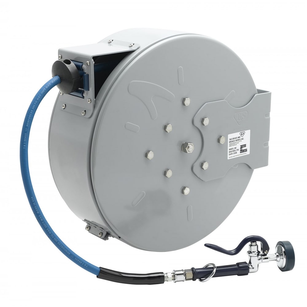 T&S B-7242-C01 Hose Reel, 50 ft, 3/8"Diameter, Spray Valve, Epoxy Coated Steel