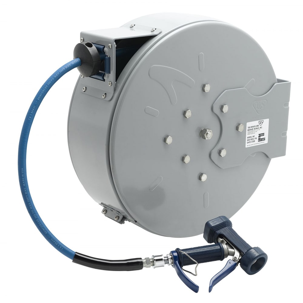 T&S B-7242-C05 Open Hose Reel w/ 50 ft Hose, 3/8" ID & Front Trigger Spray Gun