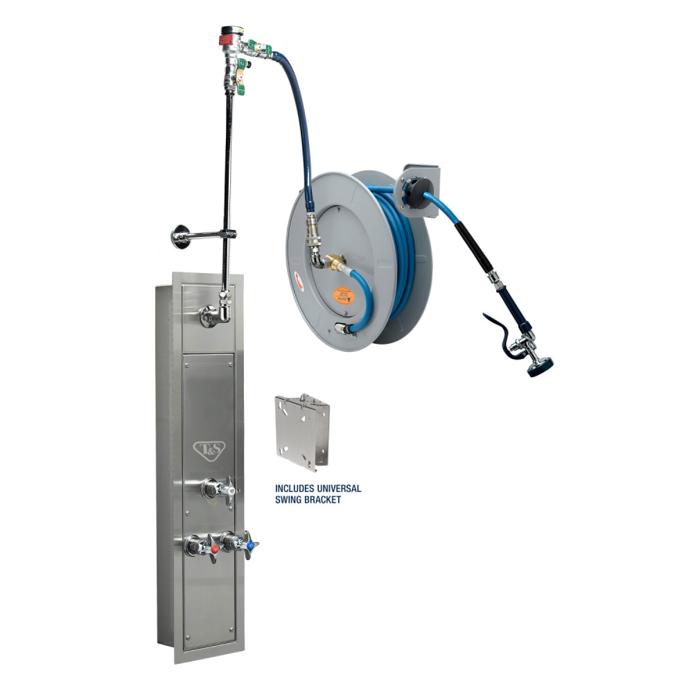 T&S B-7242-U01WS7BC 50 ft Recess -Mount Hose Reel Cabinet w/ Bottom Inlets & 50' Open Stainless Steel Hose