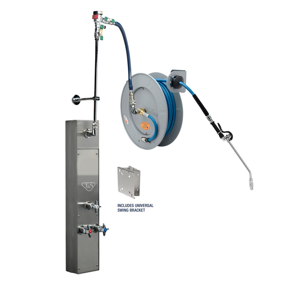T&S B-7242-U10WS8BC 50 ft Surface-Mount Hose Reel Cabinet w/ Bottom Inlets & 50' Open Epoxy Hose