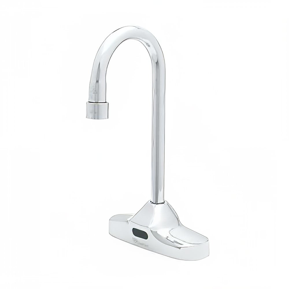 T&S EC-3107 Deck Mount Electronic Faucet - 4" Centers, Gooseneck Spout, Chrome Plated Brass