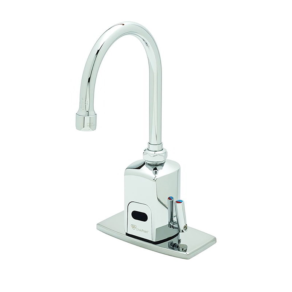 T&S EC-3130-4DP Deck Mount Electronic Faucet - 4" Centers, Swivel/Rigid Gooseneck, 100-240v/1ph