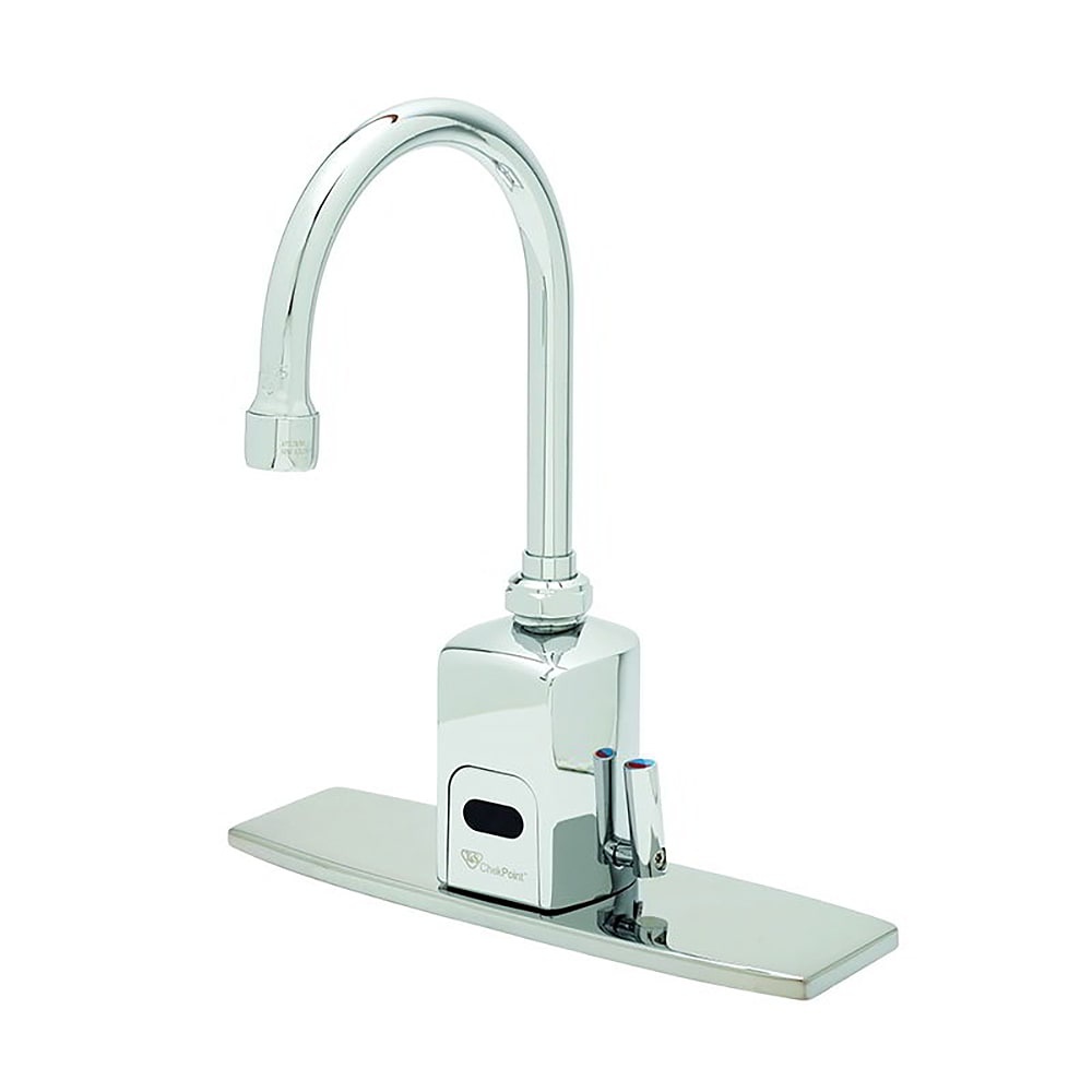 T&S EC-3130-8DP Deck Mount Electronic Faucet - 8" Centers, Swivel/Rigid Gooseneck, 100-240v/1ph