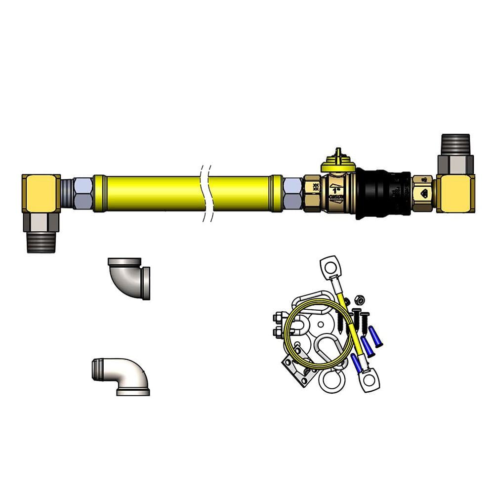 T&S HG-4E-48GS-K 48" Gas Connector Hose w/ Quick Disconnect, 90° Elbow, & Restraining Cable Kit