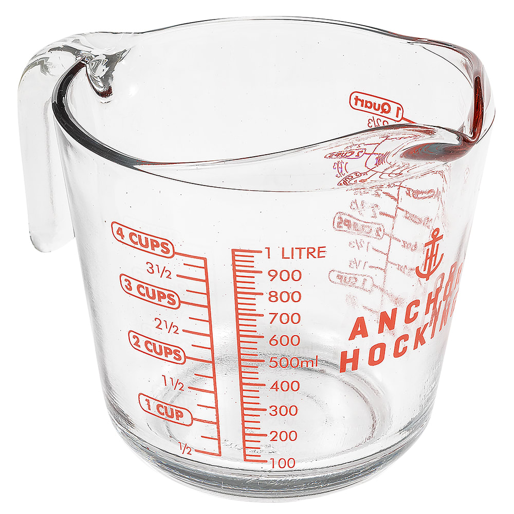 Anchor Hocking 32 oz Open Handled Measuring Cup w/ Red Lettering (55178L20)
