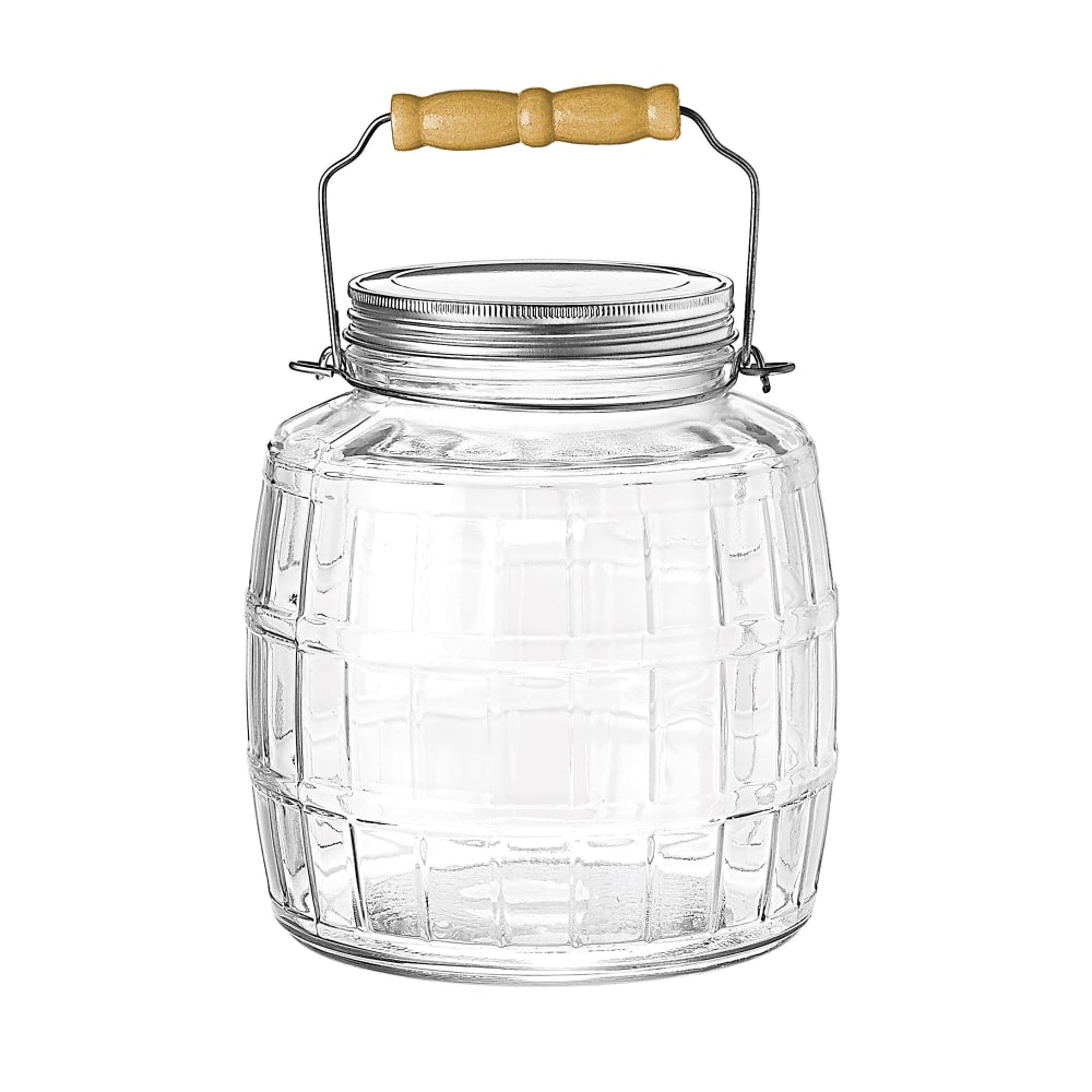 Anchor Hocking 1 gal Square Barrel Jar w/ Handle & Brushed Aluminum Lid (85728AHG17)