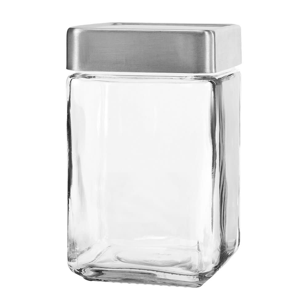 Anchor Hocking 1 1/2 qt Square Stackable Jar w/ Brushed Aluminum Lid (85754)