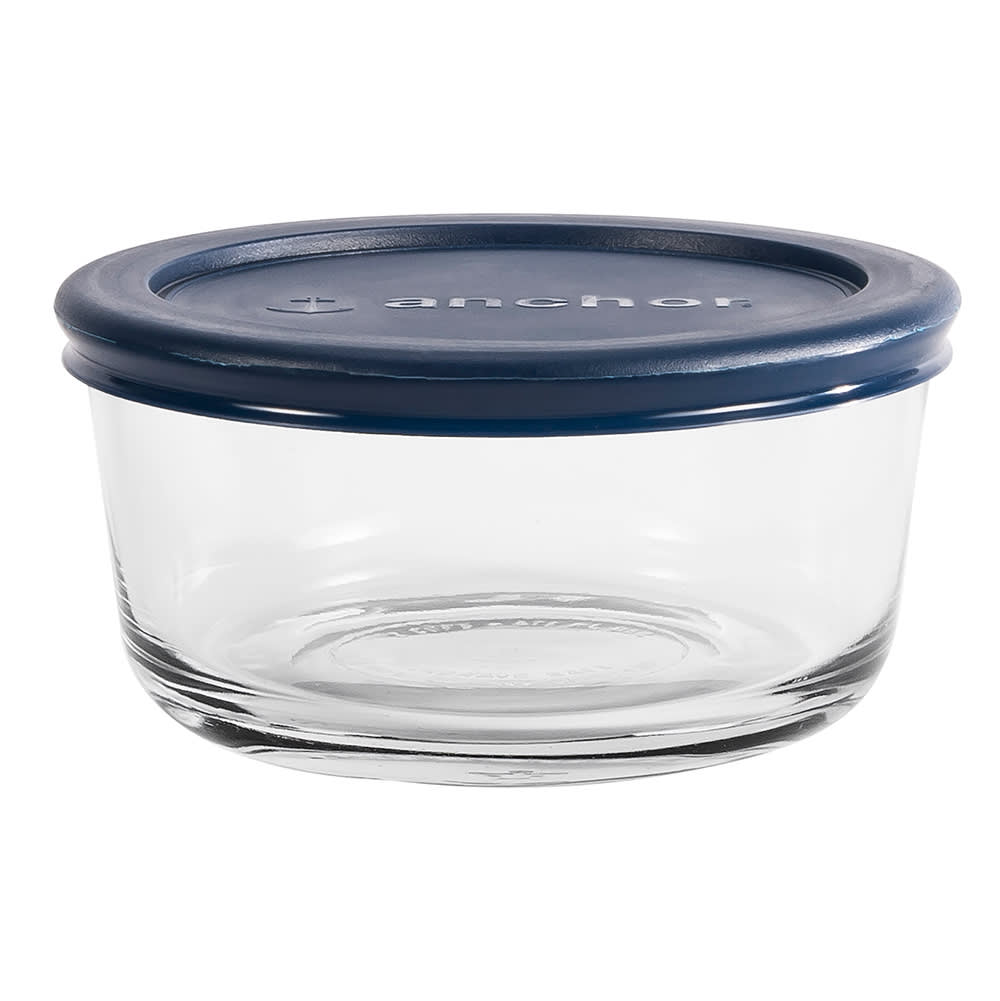 Anchor Hocking 2 Cup Round Glass Food Storage Container w/ Blue Lid (85906L20)