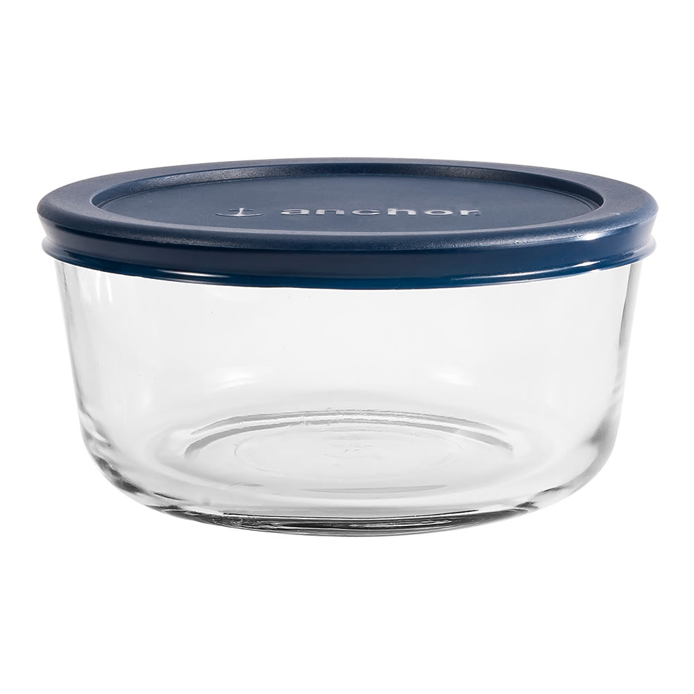 Anchor Hocking 4 Cup Round Glass Food Storage Container w/ Blue Lid (85907L20)