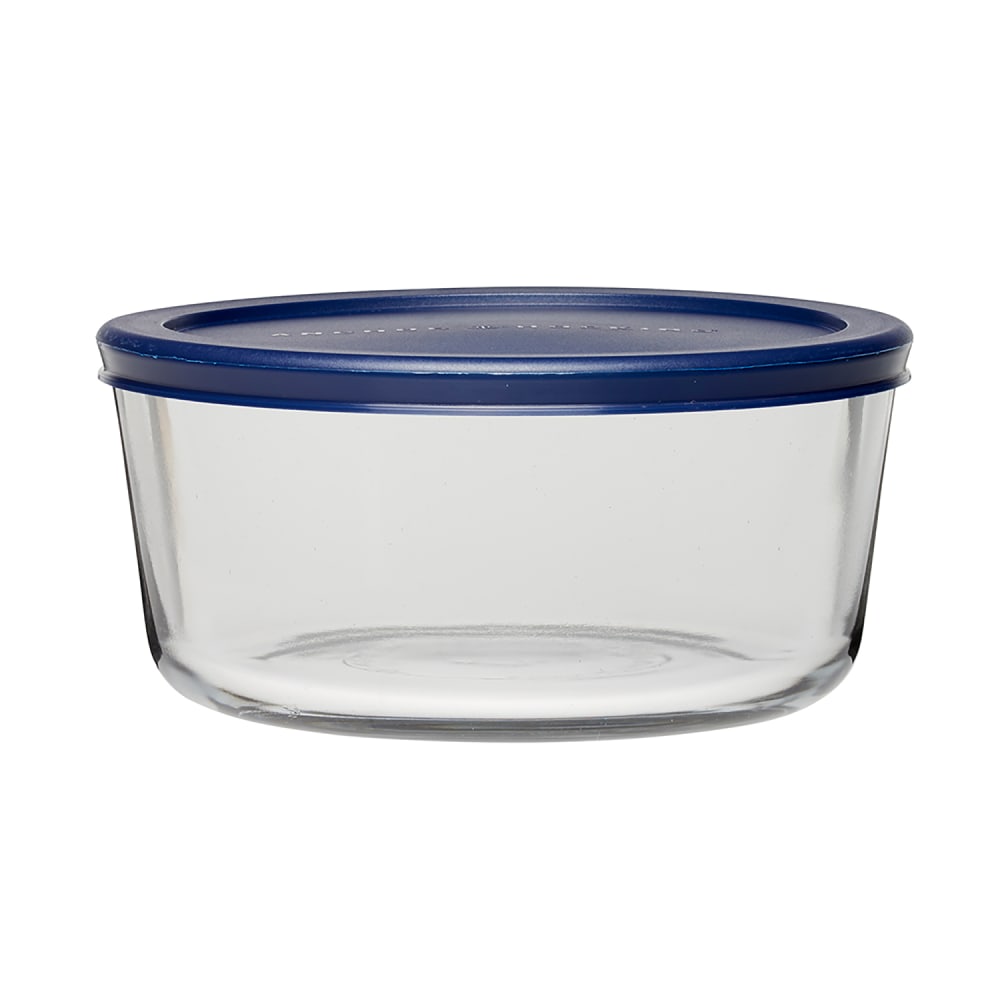 Anchor Hocking 7 Cup Round Storage Container w/ Blue Plastic Lid, Glass (85908L20)
