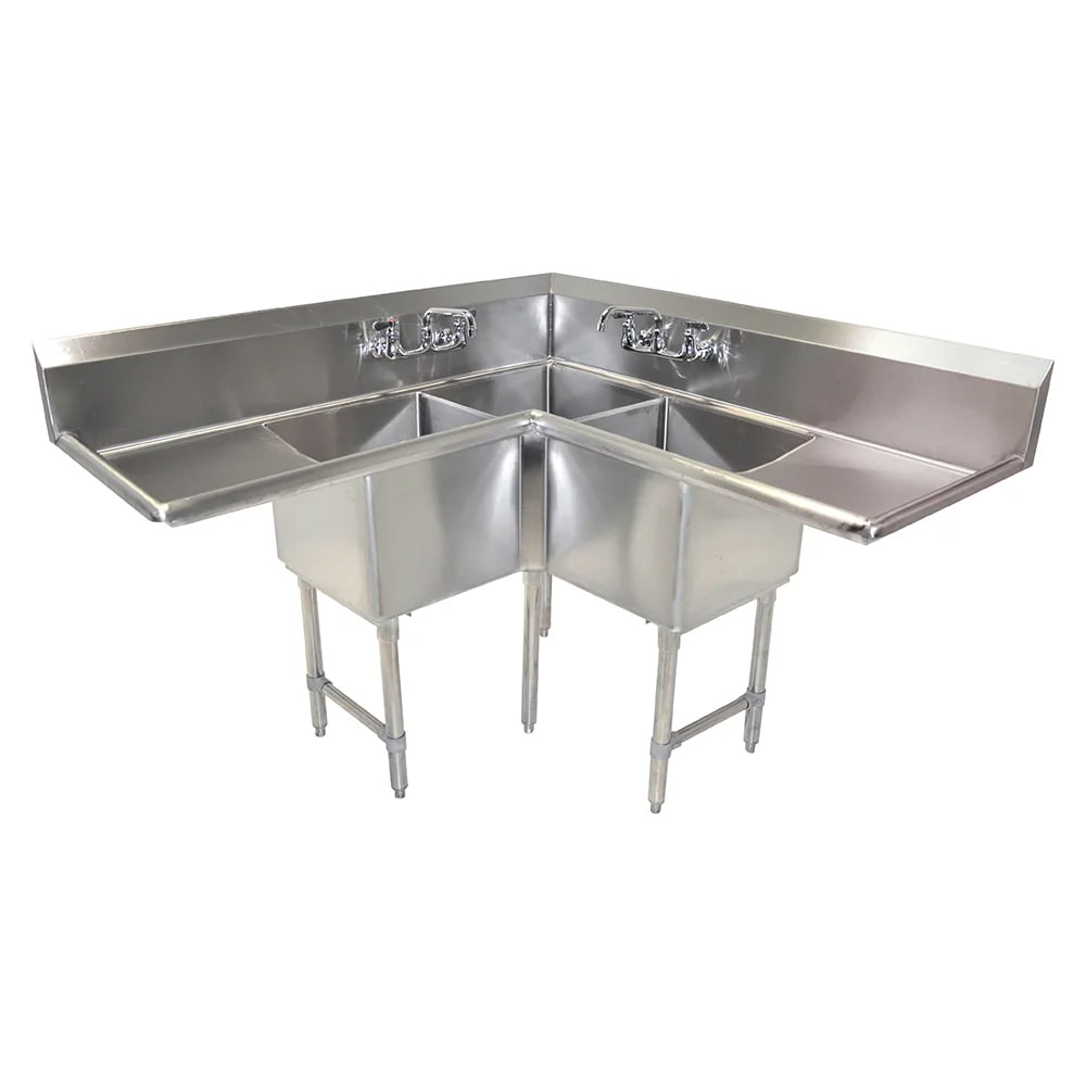 BK Resources BKCS-3-18-14-18T 57" 3 Compartment Corner Sink w/ 18"L x 18"W Bowl, 14" Deep