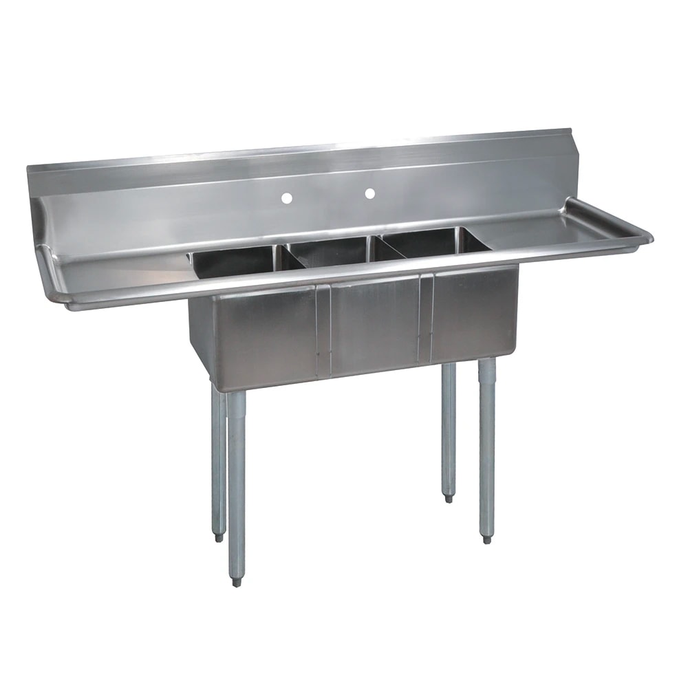 BK Resources BKS-3-1014-10-12T 54" 3 Compartment Sink w/ 10"L x 14"W Bowl, 10" Deep
