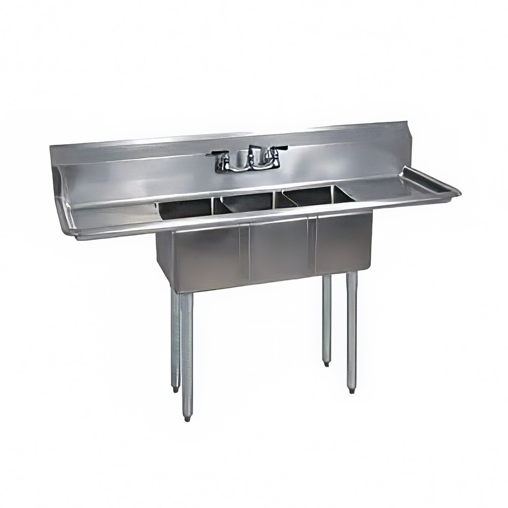 BK Resources BKS-3-1014-10-15T 60" 3 Compartment Sink w/ 10"L x 14"W Bowl, 10" Deep