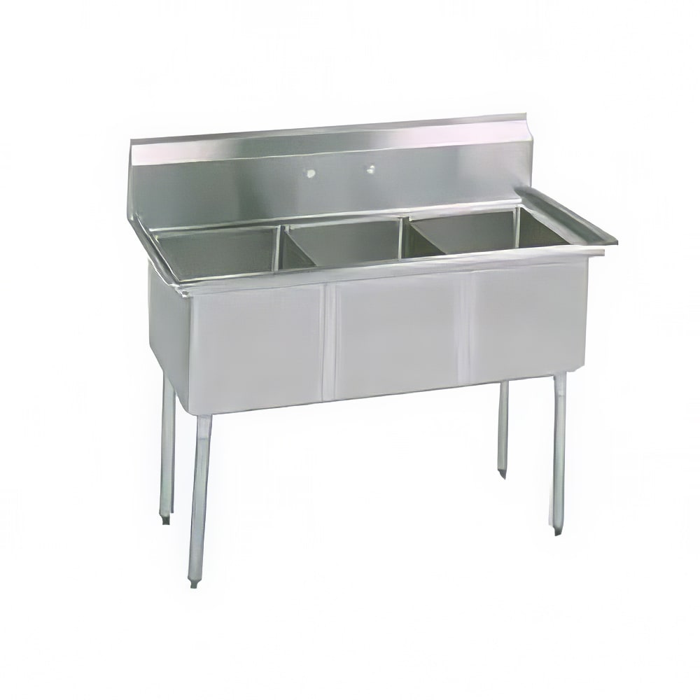 BK Resources BKS-3-15-14 50" 3 Compartment Sink w/ 15"L x 15"W Bowl, 14" Deep