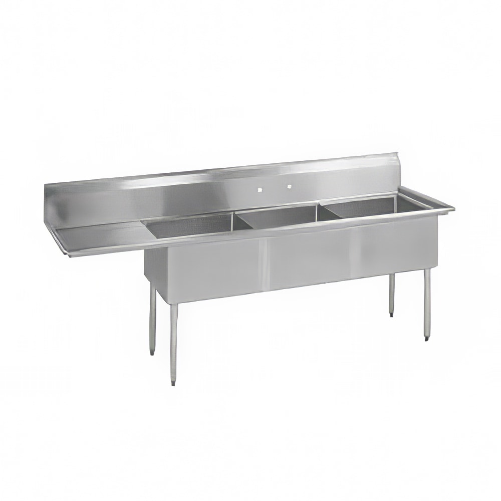 BK Resources BKS-3-15-14-15L 62 1/2" 3 Compartment Sink w/ 15"L x 15"W Bowl, 14" Deep