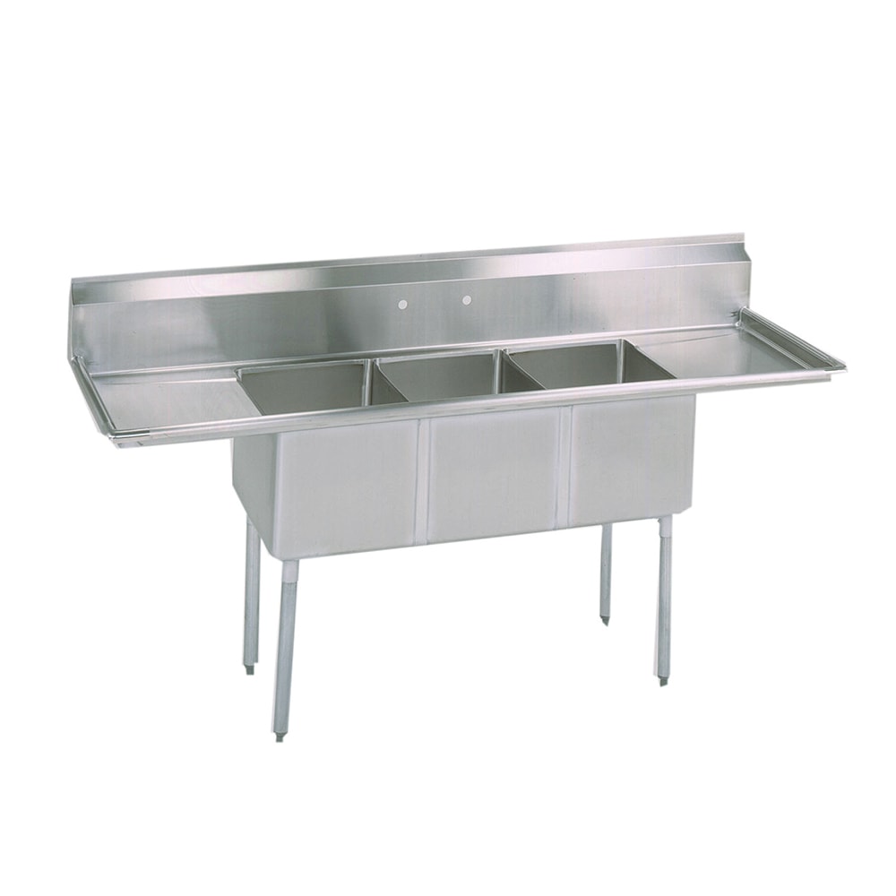 BK Resources BKS-3-1620-12-18T 84" 3 Compartment Sink w/ 16"L x 20"W Bowl, 12" Deep