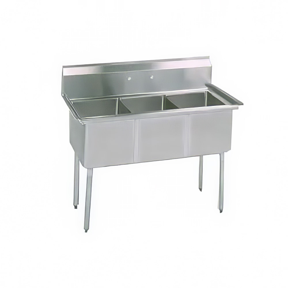 BK Resources BKS-3-18-12 59" 3 Compartment Sink w/ 18"L x 18"W Bowl, 12" Deep