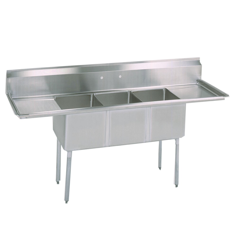 BK Resources BKS-3-18-12-24T 102" 3 Compartment Sink w/ 18"L x 18"W Bowl, 12" Deep