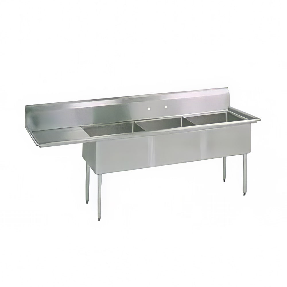 BK Resources BKS-3-1824-14-24L 80 1/2" 3 Compartment Sink w/ 18"L x 24"W Bowl, 14" Deep