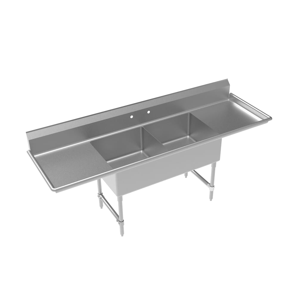 Splash 96" 2 Compartment Sink w/ 24"L x 24"W Bowl, 12" Deep (CS-2424-2-LR-LF)