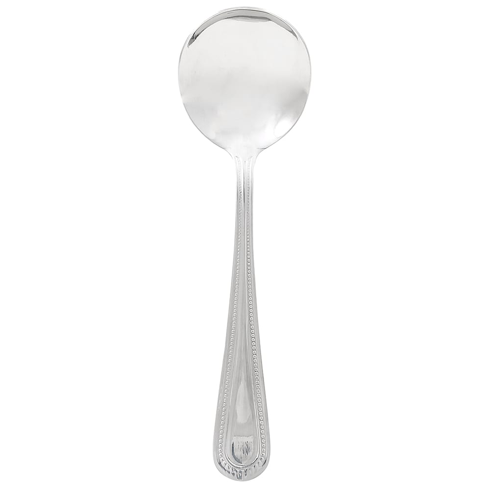 Winco 0005-04 6 1/8" Bouillon Spoon with 18/0 Stainless Grade, Dots Pattern