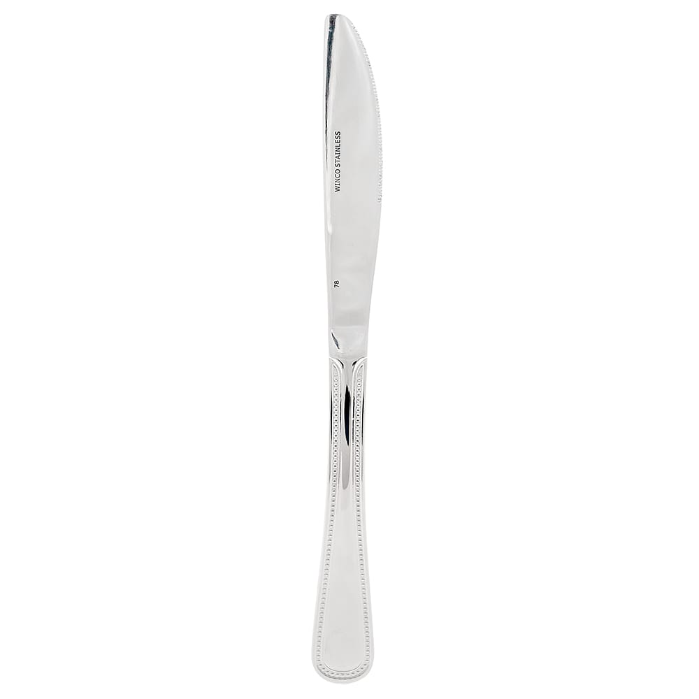 Winco 0005-08 8 3/4" Dinner Knife with 18/0 Stainless Grade, Dots Pattern