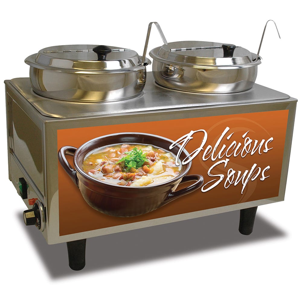 Winco 51072S Countertop Soup Warmer w/ (2) 7 qt Wells, 120v