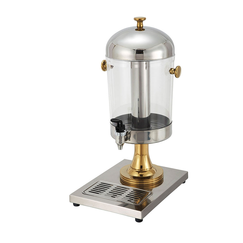 Winco 901 2 1/5 gal Beverage Dispenser w/ Ice Tube - Plastic Container, Stainless/Gold Base