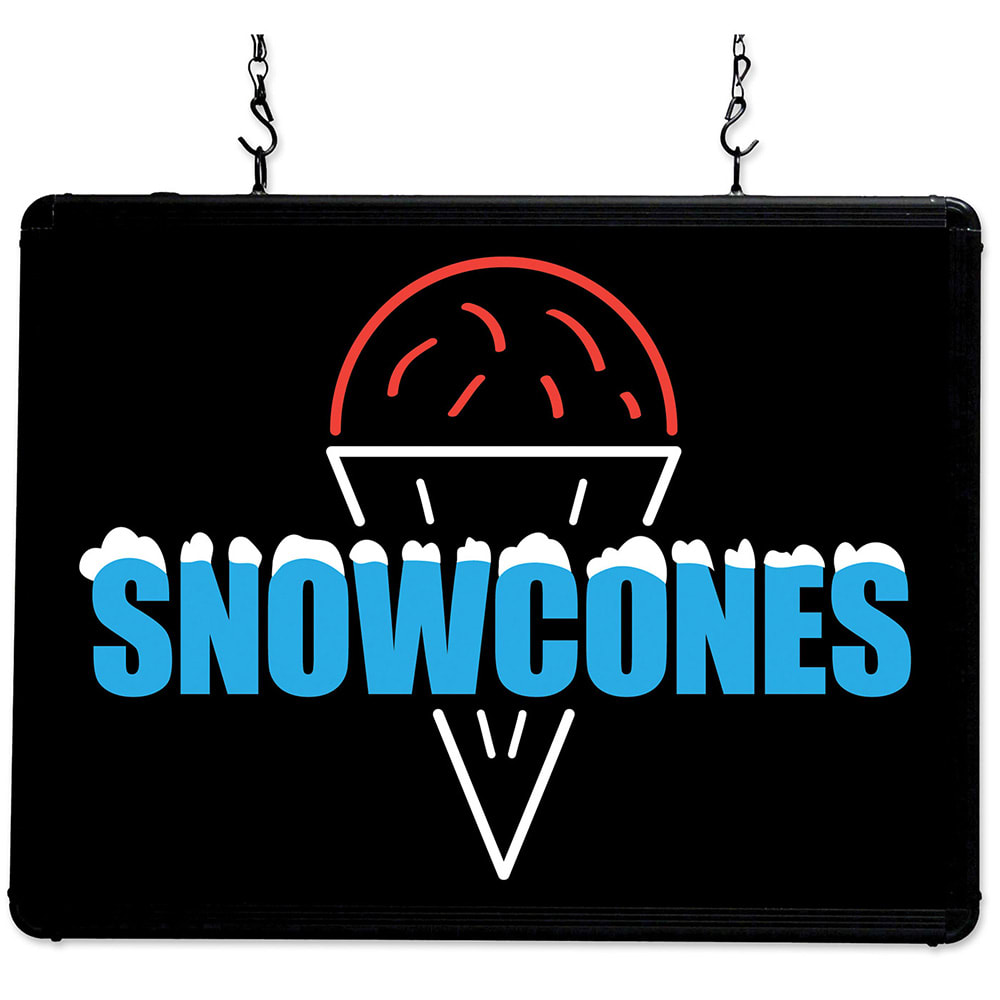 Winco 92003 LED Hanging "Snow Cones" Sign w/ 3 ft Chains - Aluminum Frame, 120v