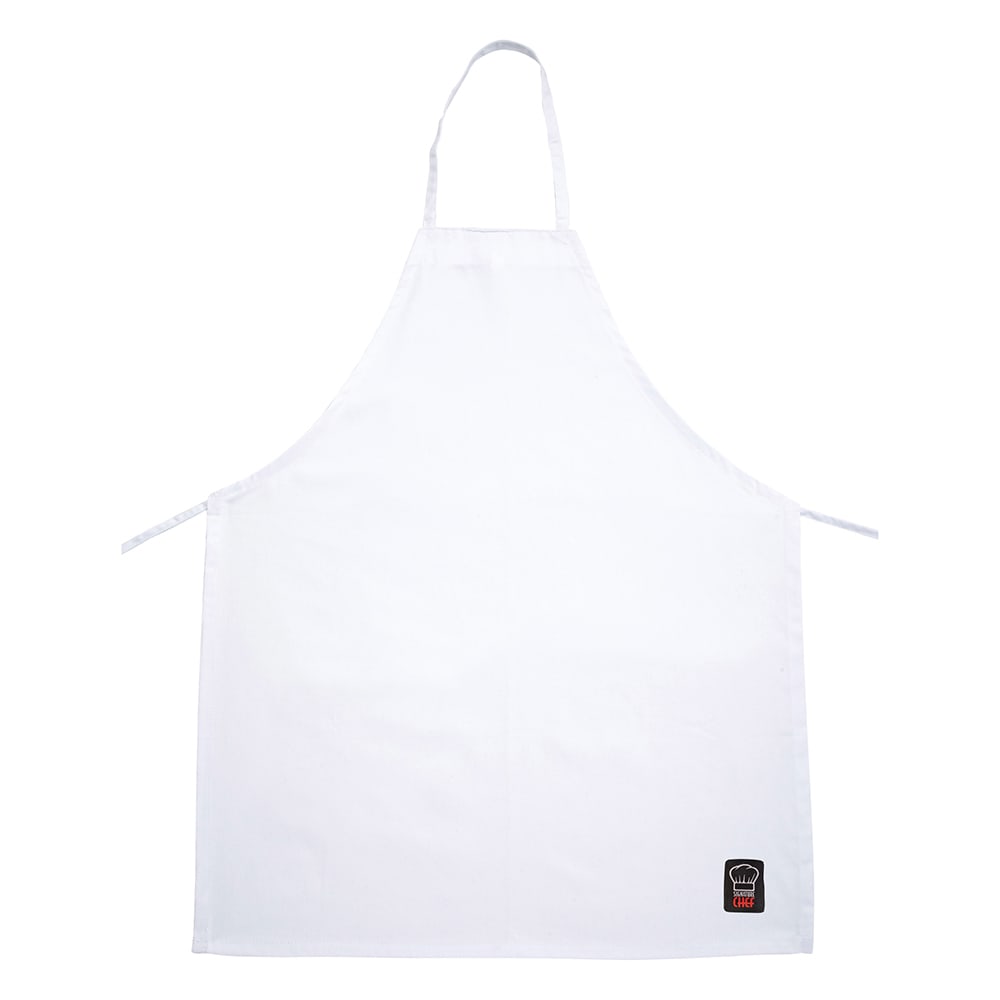 Winco BA-3226WH Full Length Bib Apron - 33"L x 26"W, Poly Cotton, White