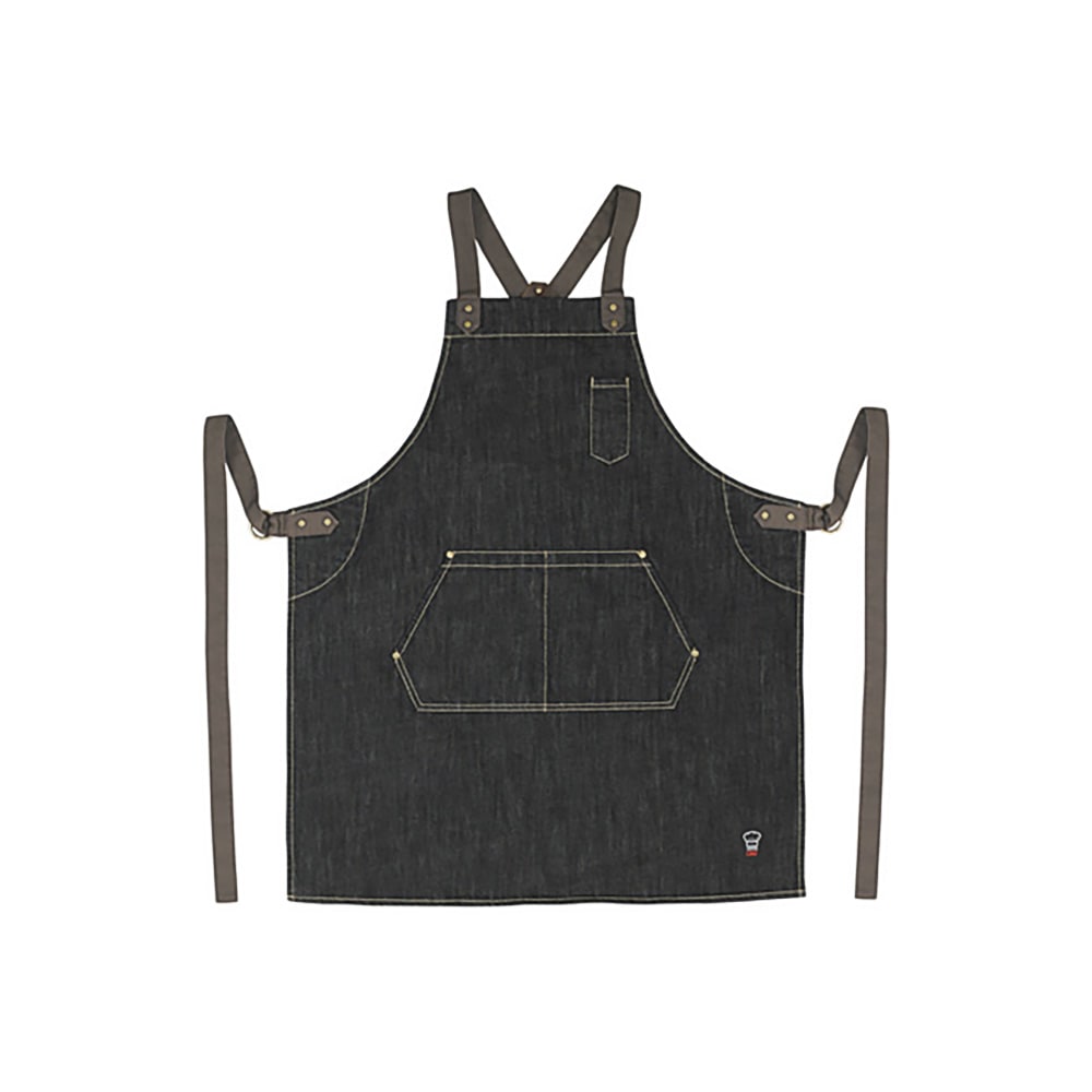 Winco BADN-3126 Full Length Bib Apron w/ (3) Pockets - 31 3/4" x 26 3/4", Poly/Cotton, Dark Wash Denim