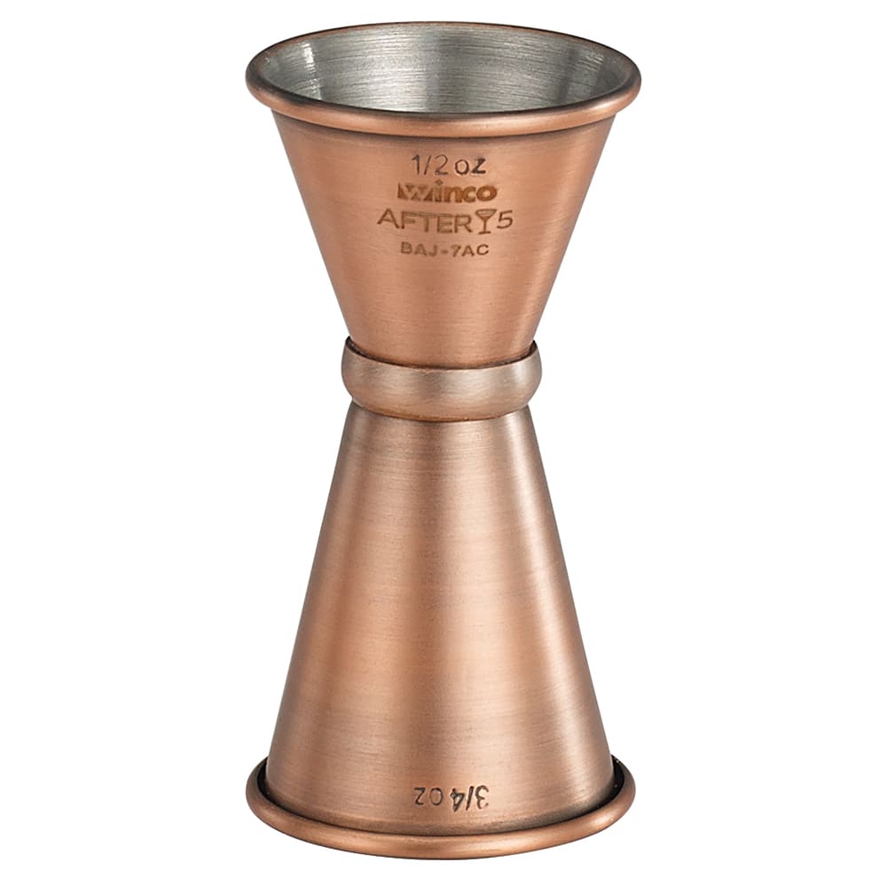 Winco BAJ-7AC Double Jigger - 1/2 & 3/4 oz, Stainless Steel, Antique Copper Finish