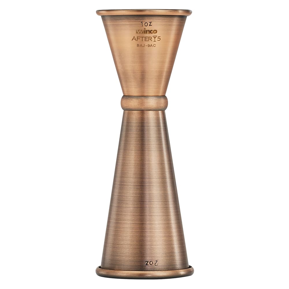 Winco BAJ-9AC Double Jigger - 1 & 2 oz, Stainless Steel, Antique Copper Finish