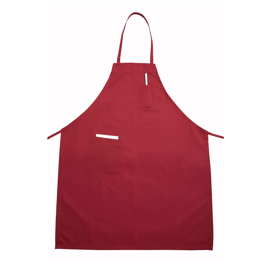 Winco BA-PBG Bib Apron w/ Pocket, Burgundy