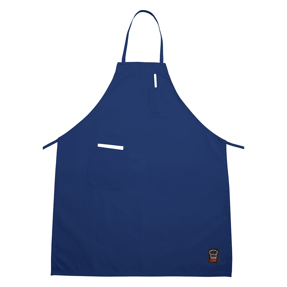 Winco BA-PBL Full Length Bib Apron w/ (2) Pockets - 33" x 26", Poly/Cotton, Blue